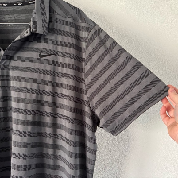 Nike Men's Golf Dark Gray Striped Polo Shirt Drifit XXL EUC - Picture 3 of 12